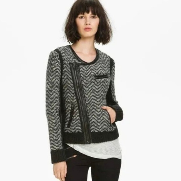 rag & bone Jacket Samantha Knit Tweed Wool Lamb Leather Trim Blazer XS - Picture 1 of 12